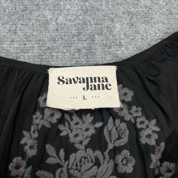 Savanna Jane Top Womens Large Black Embroidered Boho Floral Bell Sleeve - Picture 4 of 10